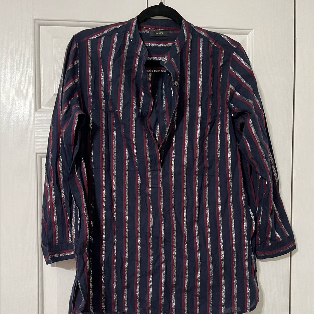 J. Crew Navy and Burgundy Striped Shirt